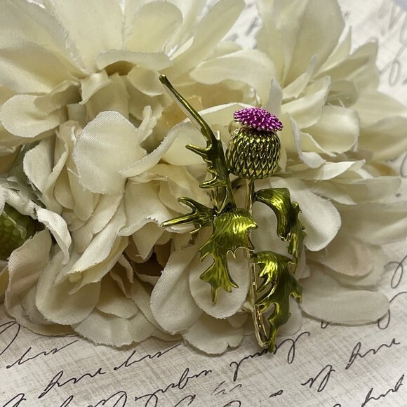 Thistle Pin Gold Flower Scotland Classic Brooch Hat Pin Scarf jewelry Purple - Picture 7 of 16